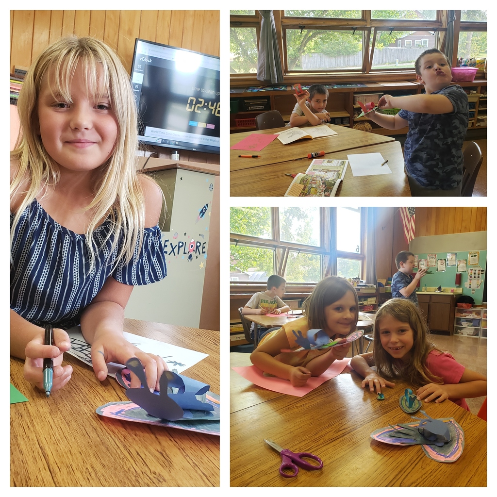 1st and 2nd Grade: Designed their own leaves and snails for a fun project to practice working with scissors and a fun way to make a 3D project. 