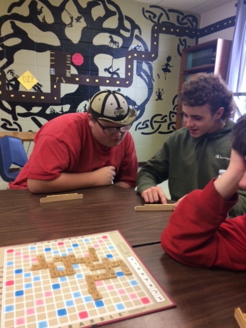 Nick has a good word! Joey, Nick, and Jaivyn Scrabble